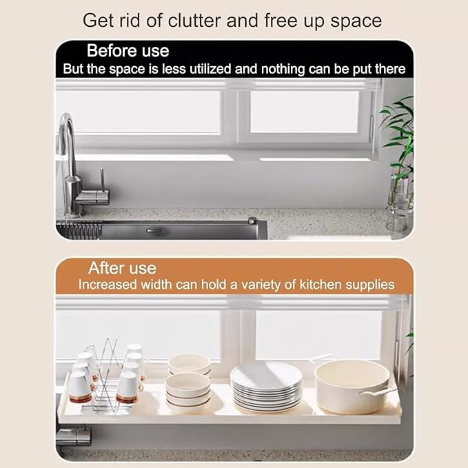 Window Sill Extender Plate, 23.6in White Countertop Extension Board, Carbon Steel Storage Shelf With Magnetic Base For Kitchen Organization Storage