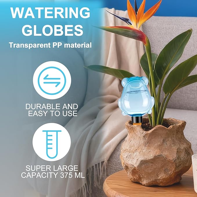 3Pcs Frog Plant Self Watering Globes for Indoor and Outdoor Plastic Water Bulbs Top Fill Plant Watering Globes Slow Release Terracotta Plant Watering Devices System for Plants, Blue