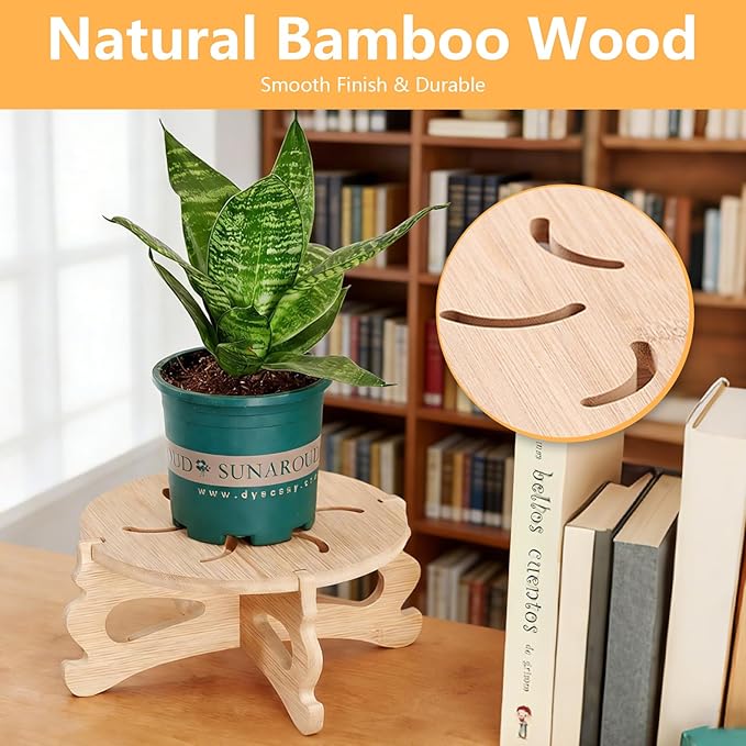 2Pc Plant Stand Indoor,Natural Bamboo Plant Stand Indoor,No Screws Required Stable Outdoor Plant Pot Stand for 5-15 lnch Pots,Mid-Century Modern Plant Stool for Living Room, Balcony, Office