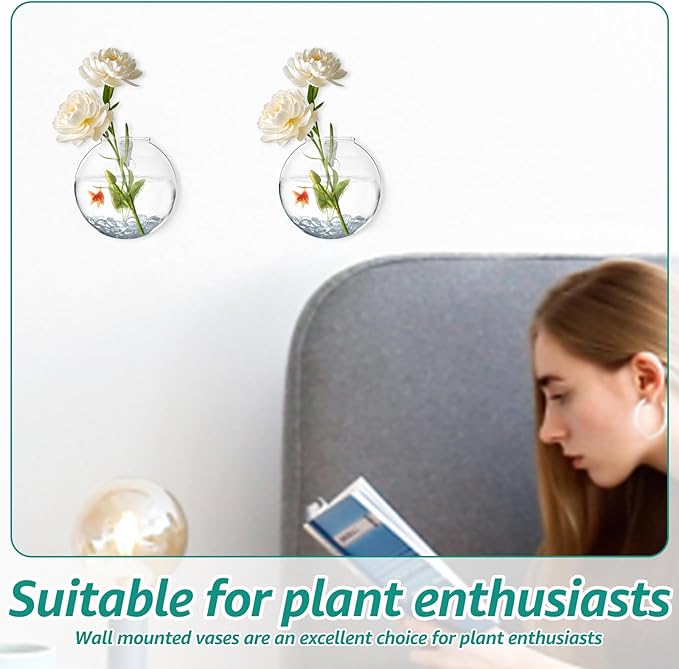 Wall Vases, Wall Hanging Planter Propagation Station, Glass Walls Vase for Flower Propagating Hydroponics Plants, Home Office Decor Present (2 Pcs)