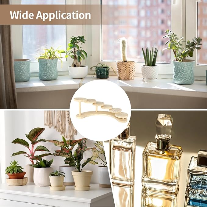 6-Tier Wooden Desk Plant Stand, Tabletop Plant Shelf with Multi-Level Round Platforms, Desktop Succulent and Flower Pot Stand for Window Sill Living Room Office Balcony Garden Decor