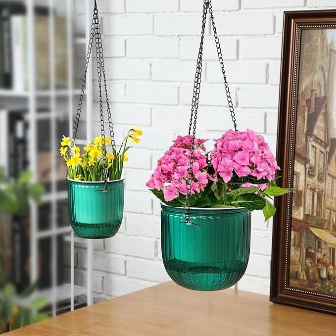 Maxcheck 4 Pcs Self Watering Hanging Planters Indoor Gift 6.5'' 4.5'' Hanging Flower Pots Baskets Outdoor Self Watering Plant with 3hooks Drainage Holes for Home