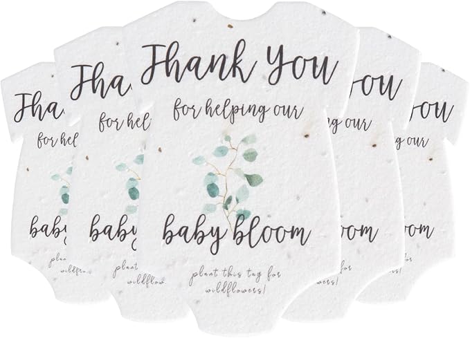5pcs Green Onesie-Shaped Gift Tags with Wildflower Seeds - Writable Gift Wrap Tags for Baby Showers, Mother's Day Present, Party Favors, DIY Crafts, & Earth Day Decorations