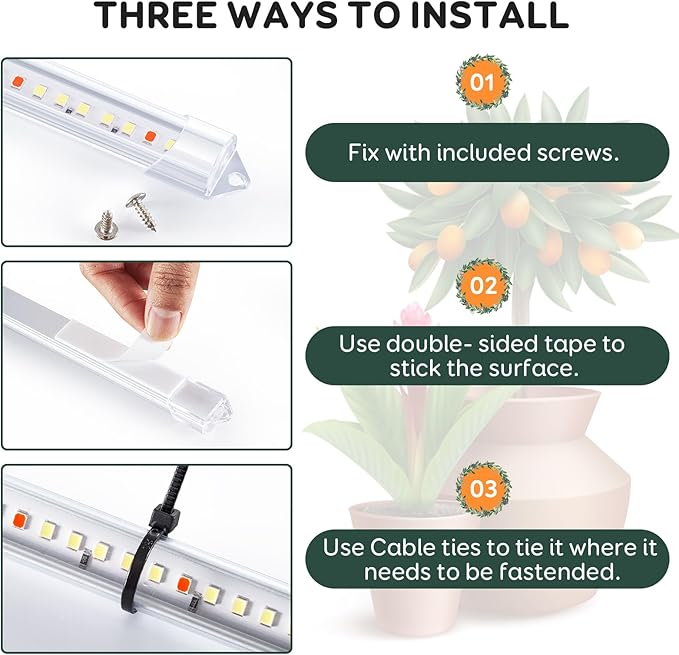 SDOVUERC 6 Bars Grow Light Strips for Indoor Plants with Auto ON/Off Timer 6/12/18H, 5 Dimmable Levels for Shelves Plant Growing(Pack 2)