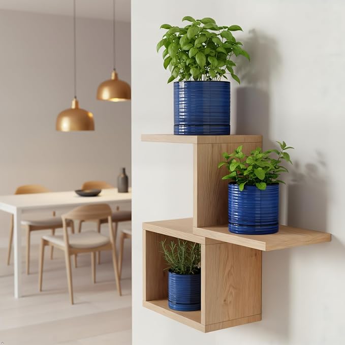 HASENSE 3 Piece Ceramic Plant Pots, 8/6/4.6 Inch, Indoor Pot for Plants with Drainage Holes and Saucer, Modern Flower Planter for Home Office, Rective Glaze Blue