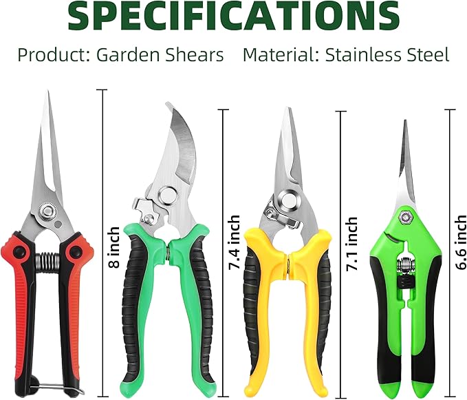 EWPJDK 4 Pack Garden Pruning Shears, Stainless Steel Garden Shears, Gardening Shears, Garden Scissors, Clippers, Pruning Snips, Pruning Shears for Gardening Tools (Multi-color)