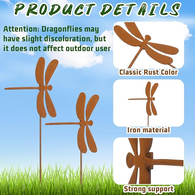 Maxdot 4 Pcs 23.6 Inch Dragonfly Garden Stakes Decor Metal Dragonfly Outdoor Decor Plant Stakes Decorative Outdoor Lawn, Plants Decorative Stake for Lawn Pathway Patio Garden Yard
