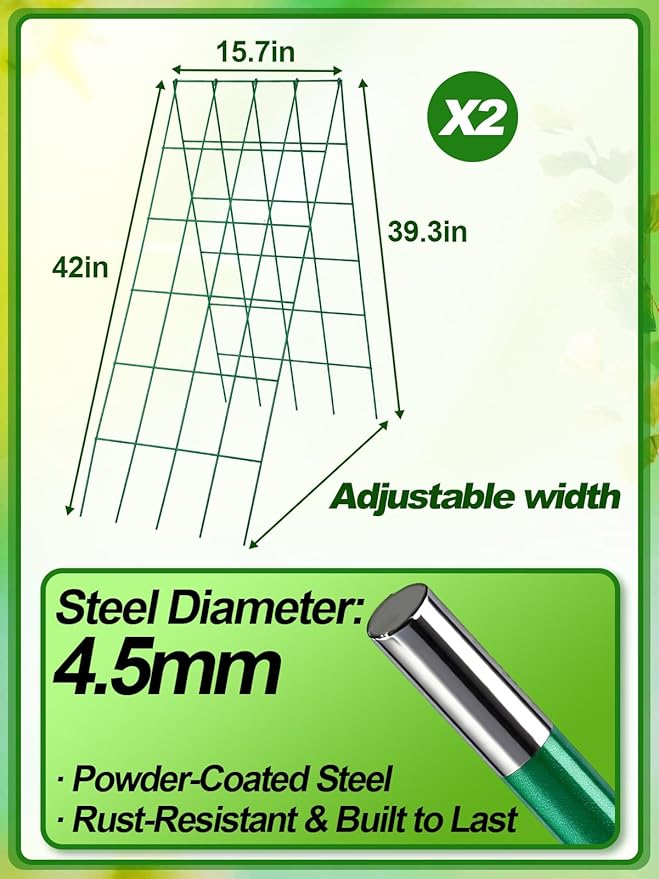 2 Sets Cucumber Trellis for Raised Garden Bed - 4.5mm Wire Heavy Duty Weather-Resistant Foldable A-Frame Metal Plant Support for Squash Pole Bean Climbing Plants Vegetables Outdoor, 39'' L x 15.7'' W