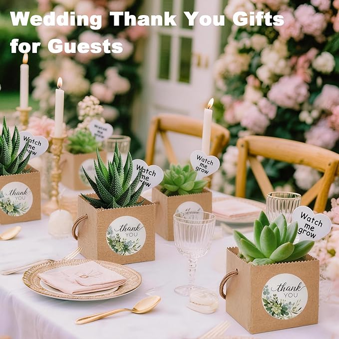 HejVulkan 40 Pack Succulent Wrap Bags Set with 2.5 inch Succulent Gift Box, Heart Plant Tags, Thank You Stickers and Mark Pen, Great Party Favor Gifts for Wedding, Baby Showers, Bridal Showers