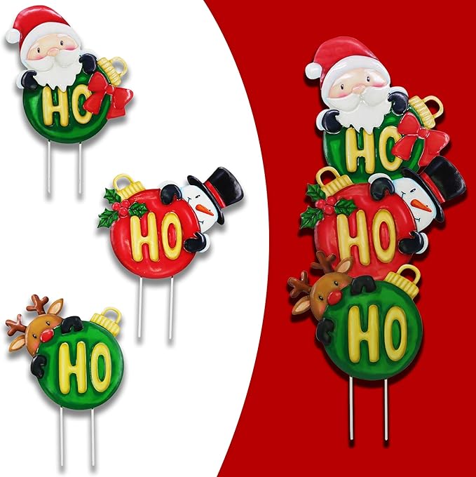 3 Pack Metal Christmas Yard Signs Decor for Multiple Stacked,Voumsil Christmas Yard Stakes Ball Fall Yard Decor for Outside Garden Lawn Porch