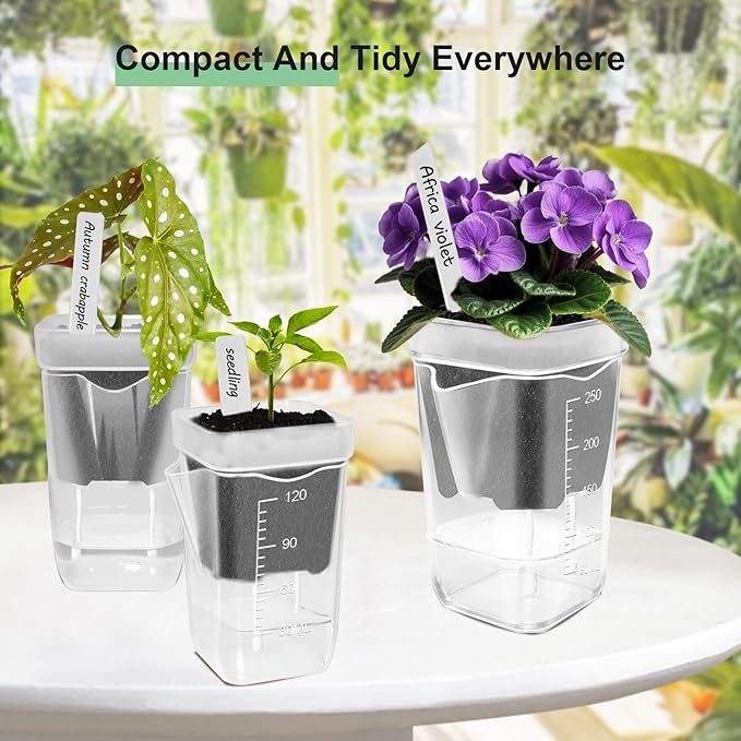 10 Pack 2.5" Mini Self Watering Pots for Indoor Plants, Small Clear Plastic Planters with Drainage & Water Level, Semi Hydroponic Pots for African Violet, Propagation and Succulents