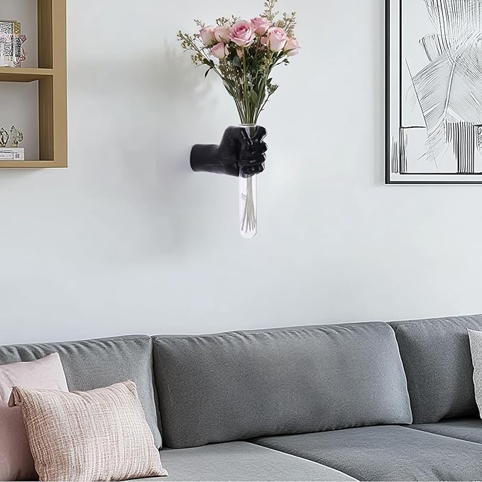 Hand Wall Vase,Black Hand Sculpture for Kinetic Art,Unique Wall Spooky Mounted Planter Decor, Hanging Vase for Unique Decoration in Living Rooms, Entrance and Room,Palmistry vase Statue (Black)