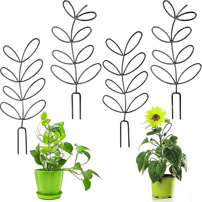 4 Pcs Small Metal Trellis for Potted Plants,Indoor Plants Trellis for Climbing,Leaf Shapes Mini Plant Trellis Support Stake House Plant Trellis for Garden Potted, Hoya, Pothos, Flower, Monstera(Black)