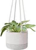 Flexzion Macrame Plant Hanger Basket for Indoor Plants - 8 Inch Jute Rope Planter Pot Cover, Woven Hanging Plant Holder Up to 7 Inch Pots, Boho Hanging Planters Home Decor Storage Organizer (White)