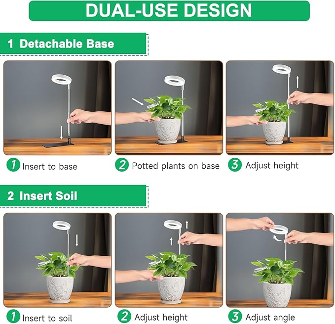 Aokrean Grow Light, Full Spectrum Plant Lights for Indoor Growing with with 3/9/12H Timer, 3 Color Modes, 10 Brightness, 6.5"-26" Height Adjustable Halo Grow Light with Base, 3 Pack(3.4in)