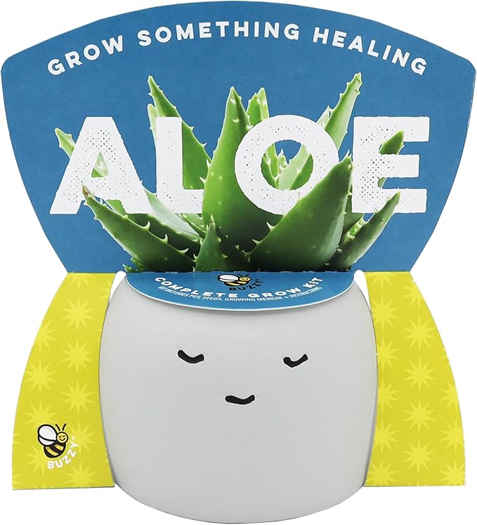 BUZZY Seeds Peaceful Face Planter Grow Kit, 3-Pack – Aloe, Moss Rose & Chamomile Seed Starter Pots with Growing Medium, Cute Decorative Face Pots, Indoor Gardening Gift Set
