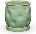 5.7 inch Ceramic Pots for Plants, Plant Pot with Drainage Hole and Saucer Sage Green Ceramic Indoor Planter with Tray Decorative Flower Pots for Succulent, Cactus, Snake Plant, Herb Indoor Outdoor