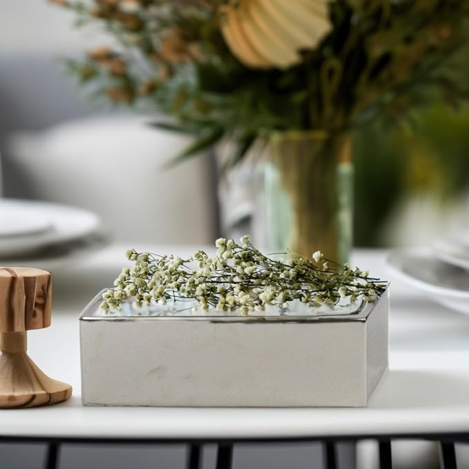 WGVI Long Rectangle Ceramic Planter Vase in Silver 12" x 4" x 4"H, Block Rectangular Terrarium Box Pot, Flower Arrangement, Table top Centerpiece, Home Decor Organization Storage Container, 6 Pcs.