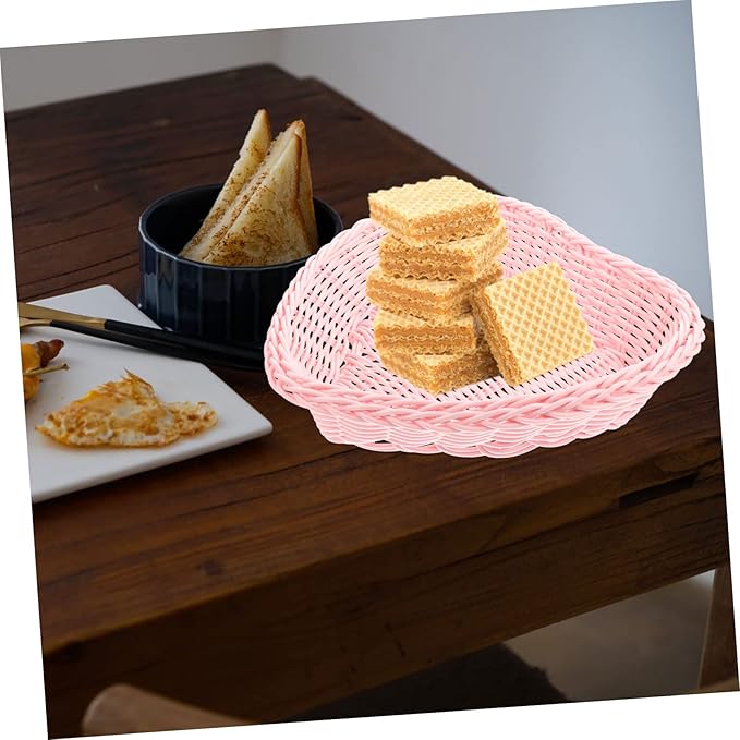 3pcs Love Rattan Basket Candy Dried Fruit Basket Storage Woven Serving Shaped Bread Serving Tray Planter Tray Desk Seagrass Woven Box Pp Pink Portable