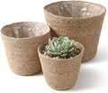 3PCS Woven Planter Rustic Seagrass Baskets with Liners for Indoor Plants Natural Rattan Plant Basket (3 Size) Set 1