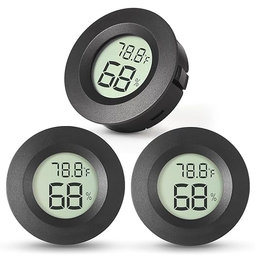 Atogou 3-Pack Mini Hygrometer & Thermometer, Indoor Outdoor Digital Humidity Meter Gauge Temperature, ℉/℃, for Home, Office, Reptile, Car, Greenhouse, Lab, Terrarium, Cellar.. A01 Black