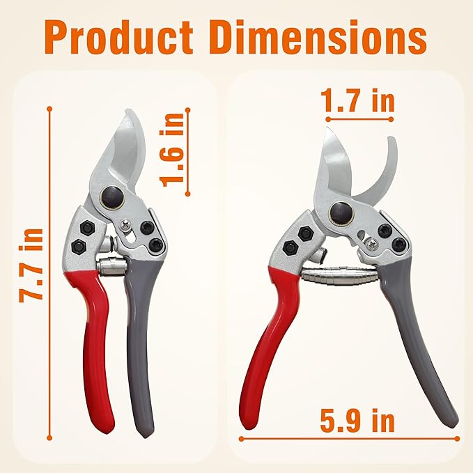 Gardzen 8" Bypass Prunning Shear Garden Scissors, SK5 Sharp Precision Cut Steel Blade Pruner, Blade Lock