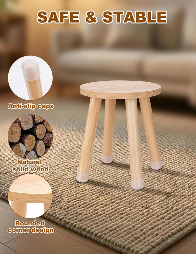Wooden Step Stool for Kids, Solid Kids Chairs Perfect Matched Sensory Table，10 Inch Multi-Purpose Toddlers Plant Stool(Natural, 2 Pack)