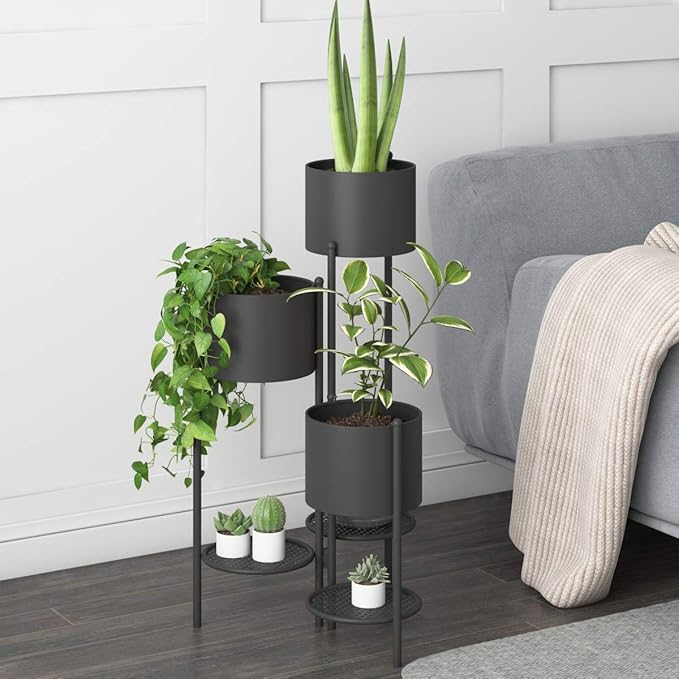Metal Plant Stand, 6 Tier 6 Potted Indoor Black Flower Pot Stand Holder Shelf, Foldable Decorative Display Rack for Multiple Potted Plants, Patio Garden, Living Room, Corner Balcony & Bedroom