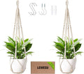 LEWESU Macrame Plant Hanger Indoor Set of 2 with 4 Hooks, Indoor Outdoor Hanging Planter for Plants Holder with Decorative Wood Beads & No Tassels, Boho Home Decor, 35 Inch Ivory (Pots Not Included)