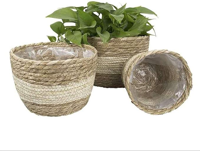 Seagrass Planter Basket Rattan Flower Basket Indoor Outdoor Flower Pots Cover Plant Pots Containers Straw Basket Rattan Vases Pots Home Decoration Flower Handmade Basket (#5)