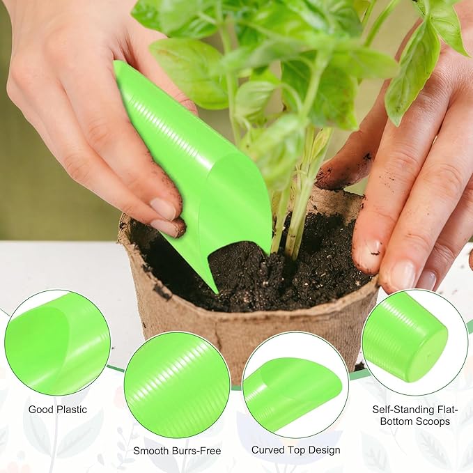M METERXITY 6-Pack Bonsai Soil Scoops, Plastic Garden Soil Scoops Bucket Shovel Potting Scoopers for Transplanting/Flower Planting/Plant Succulent, Colorful Small Gardening Tools [Green]
