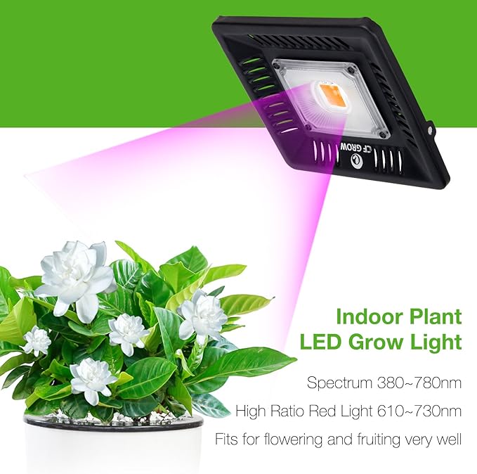 Waterproof 100W LED Grow Light Full Spectrum, New Technology COB LED Grow Light, Natural Heat Dissipation Without Noise, Suitable for Plants All Growing Stage Indoor or Outdoor.