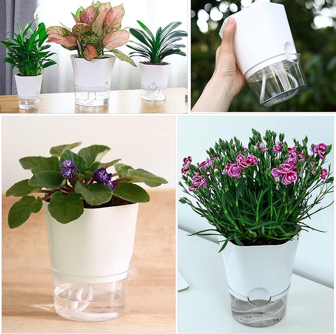 8 Packs Clear Self Watering Pots for Indoor Plants 4.3" Self-Watering Planters Orchid Plastic Plant Pots Wick Flower Pots for African Violet, Devil’s Ivy, Spider Plant, Herbs, Garden Pots