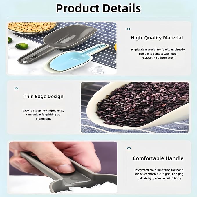 3 Piece Colored Plastic Ice Scoop Set,Thickened PP Utility Ice Scoop(Gray Large/Beige Medium/Blue Small) For Freezer,Ice Maker,Ice Cube, Ice Bucket, Coffee Beans,Ice Cream, Popcorn,Dishwasher Safe