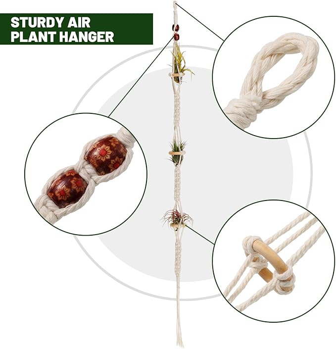 Shappy 4 Pieces Air Plants Holders Hanger Air Plant Wall Hanger Handmade Rope Hanging Plant Holder Woven with 4 Hooks for Home Decoration