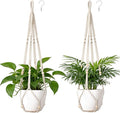 Dahey Macrame Plant Hanger Set of 2 Indoor Outdoor Hanging Planter with Wood Beads Decorative and 2 Hooks Flower Pot Plant Holder No Tassels for Boho Home Decor, 35 Inch, Ivory(Pots Not Included)