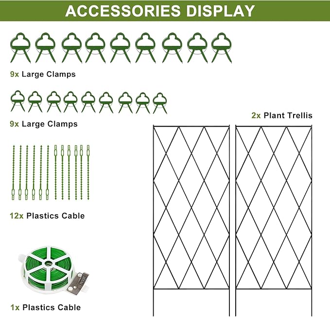 Cucumber Trellis 2 Pack, Foldable A-Frame Garden Trellis for Raised Bed Garden Grow Support with Plant Support Clips, Twist Ties, Plastic Ties, for Cucumber,Tomato, Climbing Plants and Flowers