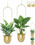 AceList Gold Hanging Planter Set of 2-5.51 Inch Hanging Planters for Indoor Plants, Home, Balcony, Garden, and Patio - Window Hanging Planters with Hemp Rope