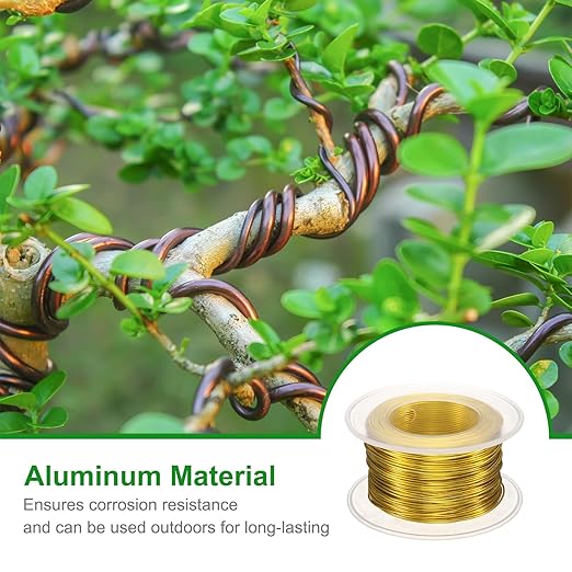 HARFINGTON Bonsai Wire Anodized Aluminum Training Wire Roll 0.8mm Gauge 98ft Length Bendable Bonsai Tree Wire for Garden, Horticulture, Landscape, Planting, Yellow