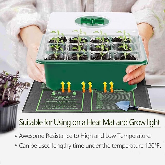 Seed Starter Tray, 12 Set Seedling Kits with Adjustable Humidity Dome, Plant Starter Kit for Seeds Growing Starting (12 Cells per Tray)