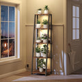 MAHANCRIS Plant Stand with Grow Light, 5 Tier Plant Shelf with Timer for Indoor Plants, Ladder Shape Flower Rack with Raised Back Edges, for Living Room, Balcony, Rustic Brown and Black PSHR05E01