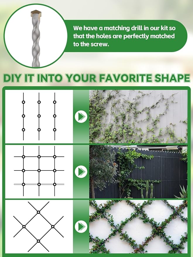 150FT Garden Wire Trellis for Climbing Plants, Kalolary T316 Stainless Steel Garden Trellis for Outdoor Wall-Mounted Heavy Duty Cable Wall Trellis Kit for Plants Vines Wall Decoration