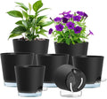 Meowell Self Watering Pots Set of 7 – Assorted Size 4" to 8" Indoor Plant Pots with Drainage Holes and Clear Reservoir for Visible Water Level, Plastic Wicking Planter for House Plants & Flower, Black