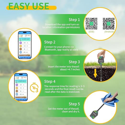 Soil Moisture Meter for Plants, 8-in-1 Soil pH Meter Moisture, Light, pH, EC, Fertility, Salt, Temp, Air Humidity, Soil pH Test Kit Great for Garden, Lawn, Farm, Indoor & Outdoor Use