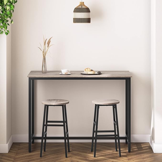 MAHANCRIS Bar Stools, Set of 2 Round Bar Chairs with Footrest, 24.4 Inch Kitchen Breakfast Bar Chairs, Industrial Bar Stools, Easy Assembly, for Dining Room, Kitchen, Greige BAHG0201Z
