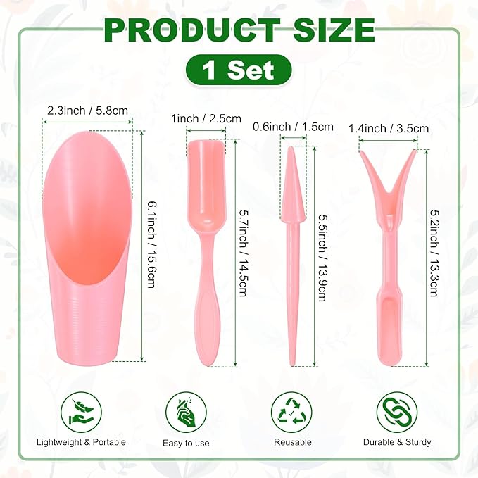 M METERXITY 1-Set Garden Shovel Hand Tools Transplanting Succulent Cultivation Digging Scoops Kits, Plastic Mini Garden Tool Set for Flower Planting/Bonsai Potting [Pink]