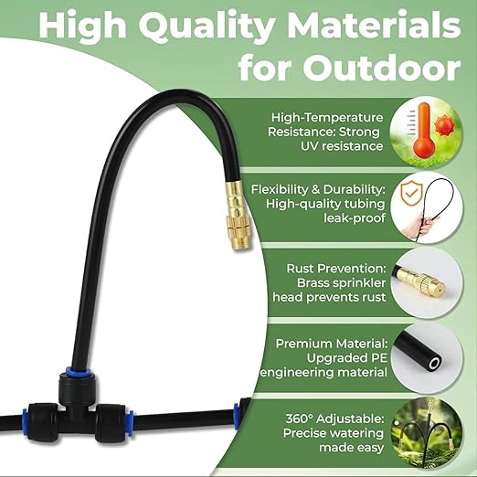 230FT Drip Irrigation System for Garden: 40 Nozzles 1/4" PE Tubing Automatic Watering Kit Adjustable Misting Sprinkler Mister Hose for Water Plants Tape Raised Beds Lawn Outdoor Yard Greenhouse
