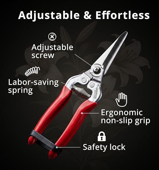 Gardeness Pruning Shear Straight Pruning Snip 2PCS Stainless Steel Florist Scissors, Multi-Tasking Precision Hand Pruner Herb Snips Flower Clippers Bonsai Trimmers Ergonomic Handle Garden shear