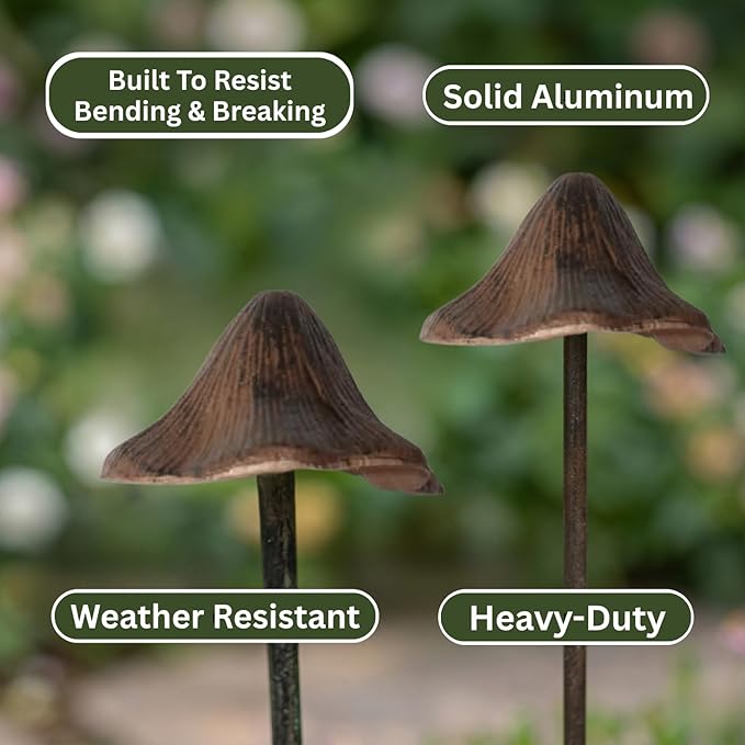 Carvers Olde Iron Decorative Garden Hose Guide Stake – 19" Solid Aluminum Heavy Duty Hose Protector for Landscaping, Flower Beds & Yard Edging - Mushroom