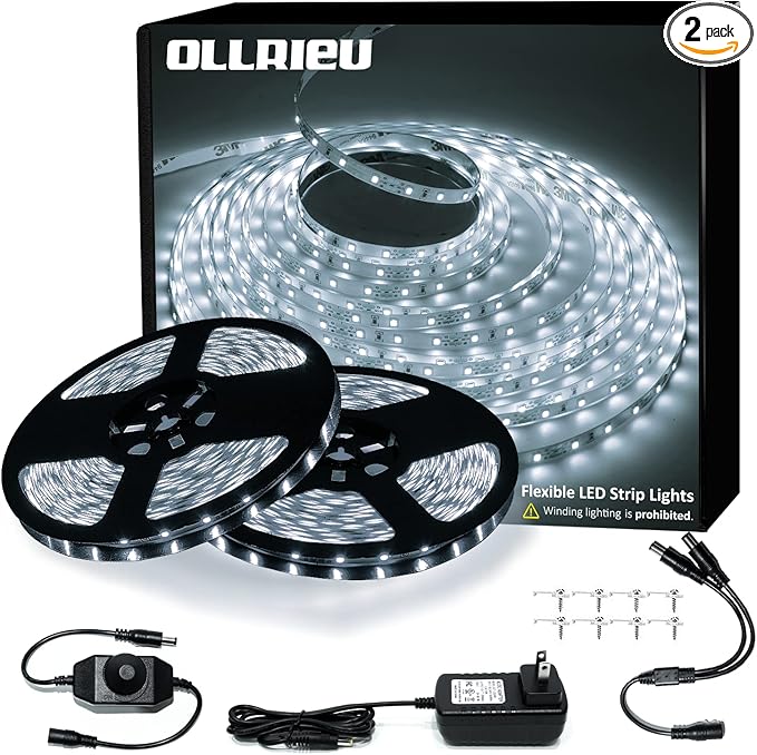 LED Strip Lights 100ft Dimmable 6000K Bright White Strip Lighting, 30M 1800 LEDs 2835 Flexible Ribbon Light, 12V LEDs Tape LED Lights for Bedroom,Kitchen, Home Decoration